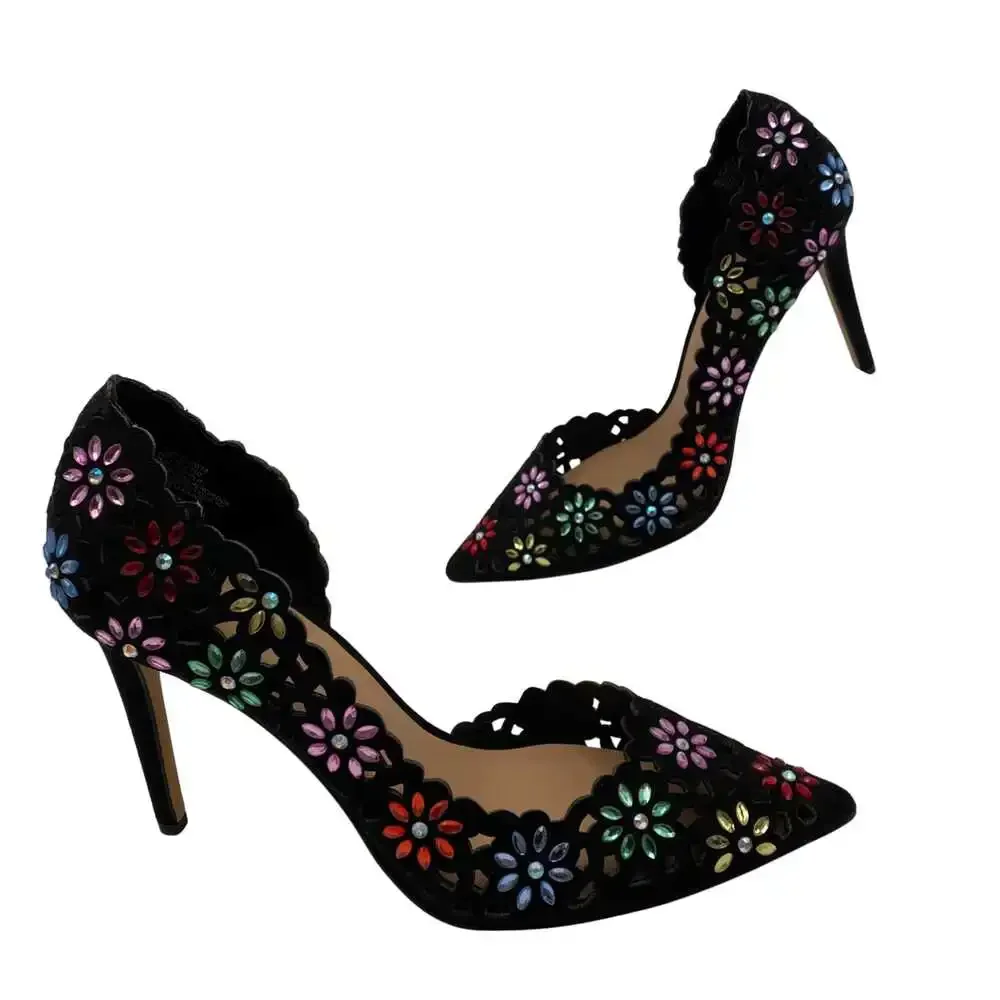 I.N.C Black Floral Rhinestone Heels | Women’s Size 9.5